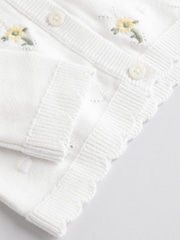 White 100% Cotton Pointelle Knitted Floral Flower Baby Cardigan (0mths-3yrs) - Image 5 of 5