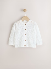 White Pointelle Baby Knitted 100% Cotton Cardigan (0mths-2yrs) - Image 1 of 6