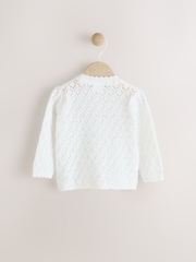 White Pointelle Baby Knitted 100% Cotton Cardigan (0mths-2yrs) - Image 2 of 6