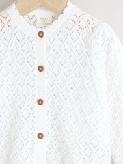 White Pointelle Baby Knitted 100% Cotton Cardigan (0mths-2yrs) - Image 3 of 6