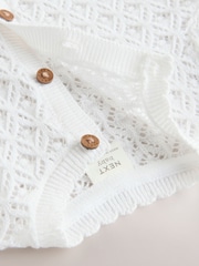 White Pointelle Baby Knitted 100% Cotton Cardigan (0mths-2yrs) - Image 5 of 6