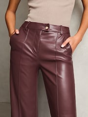 Lipsy Dark Red Faux Leather Tailored Wide Trousers - Image 2 of 4