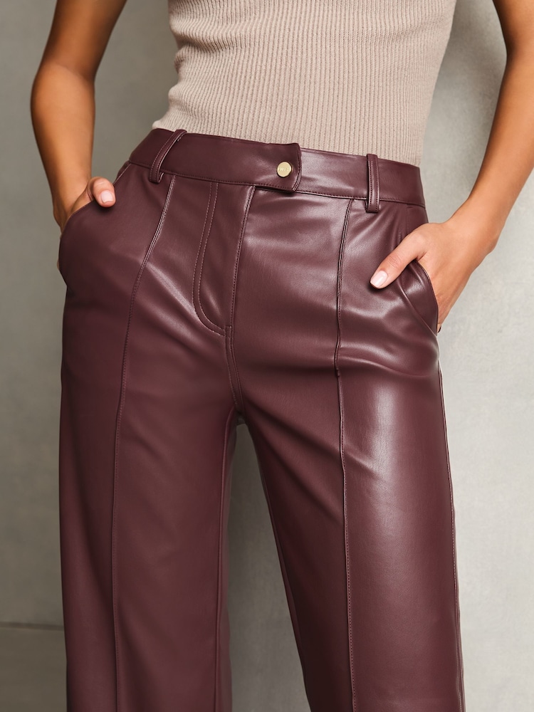 Lipsy Dark Red Faux Leather Tailored Wide Trousers - Image 2 of 4