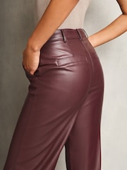 Lipsy Dark Red Faux Leather Tailored Wide Trousers - Image 4 of 4