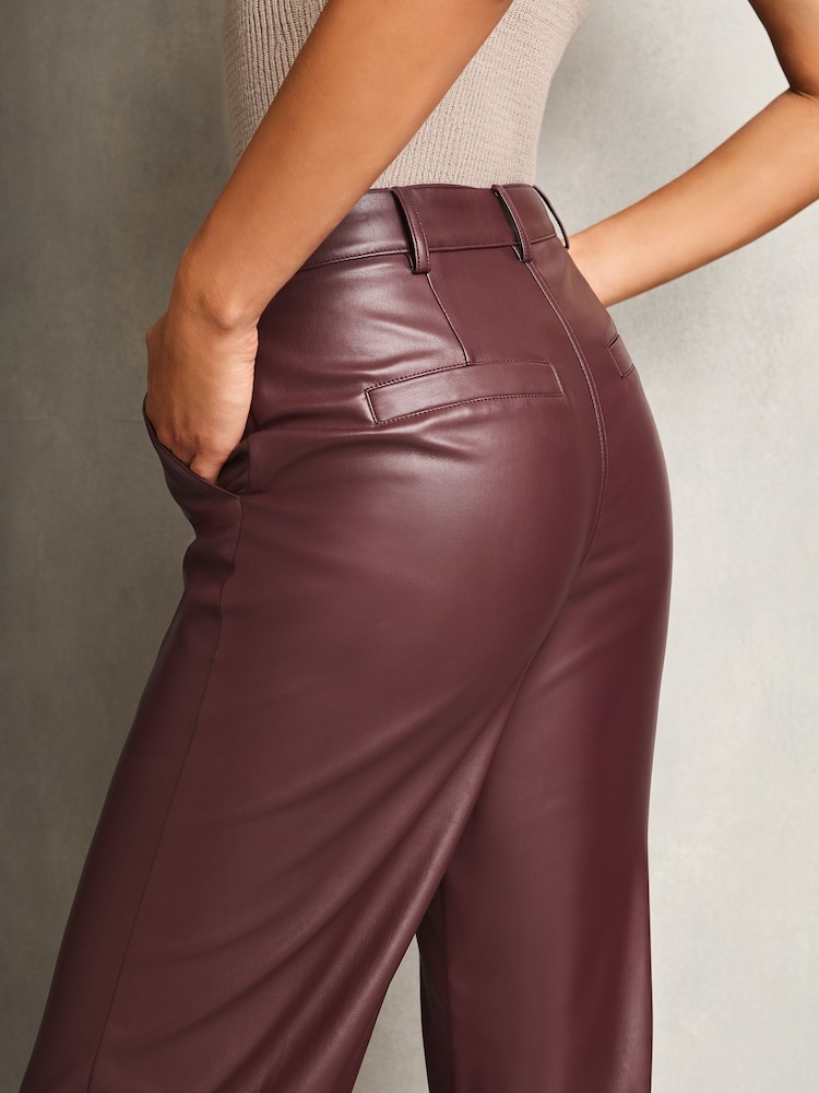 Lipsy Dark Red Faux Leather Tailored Wide Trousers - Image 4 of 4