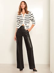 Lipsy Black Faux Leather Tailored Wide Trousers - Image 2 of 4