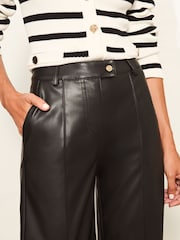 Lipsy Black Faux Leather Tailored Wide Trousers - Image 3 of 4
