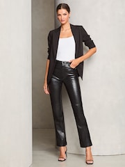 Lipsy Black Croc Faux Leather Straight Trousers - Image 2 of 4