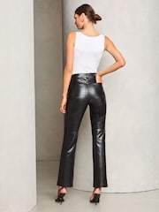 Lipsy Black Croc Faux Leather Straight Trousers - Image 4 of 4