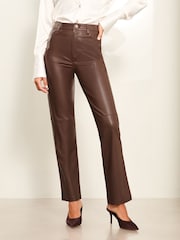 Lipsy Brown Faux Leather Straight Trousers - Image 1 of 4