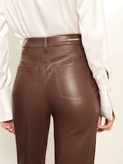 Lipsy Brown Faux Leather Straight Trousers - Image 3 of 4