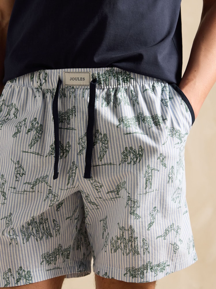 Joules Harford Cream & Navy Short Sleeve Top & Pyjama Set With Packable Travel Bag - Image 4 of 7