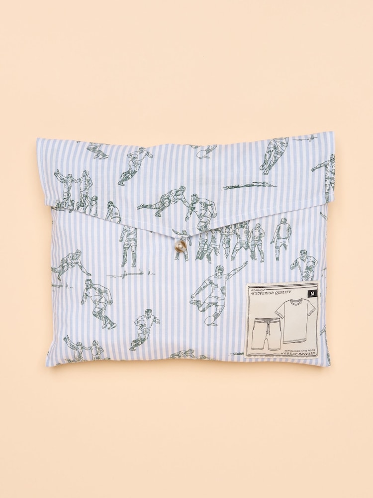 Crema y azul marino - Joules Harford Nightwear Set With Packable Travel Bag - Imagen 7 de 7