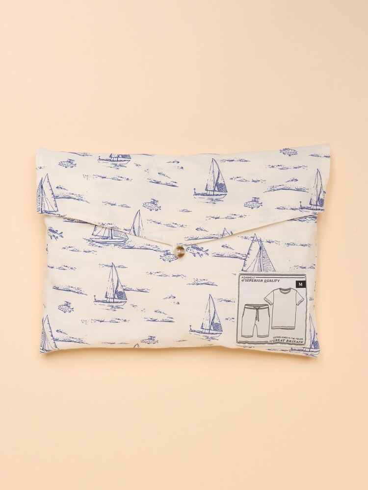 Joules Harford Blue Toile de Jouy Short Sleeve Top & Pyjama Set With Packable Travel Bag - Image 7 of 7