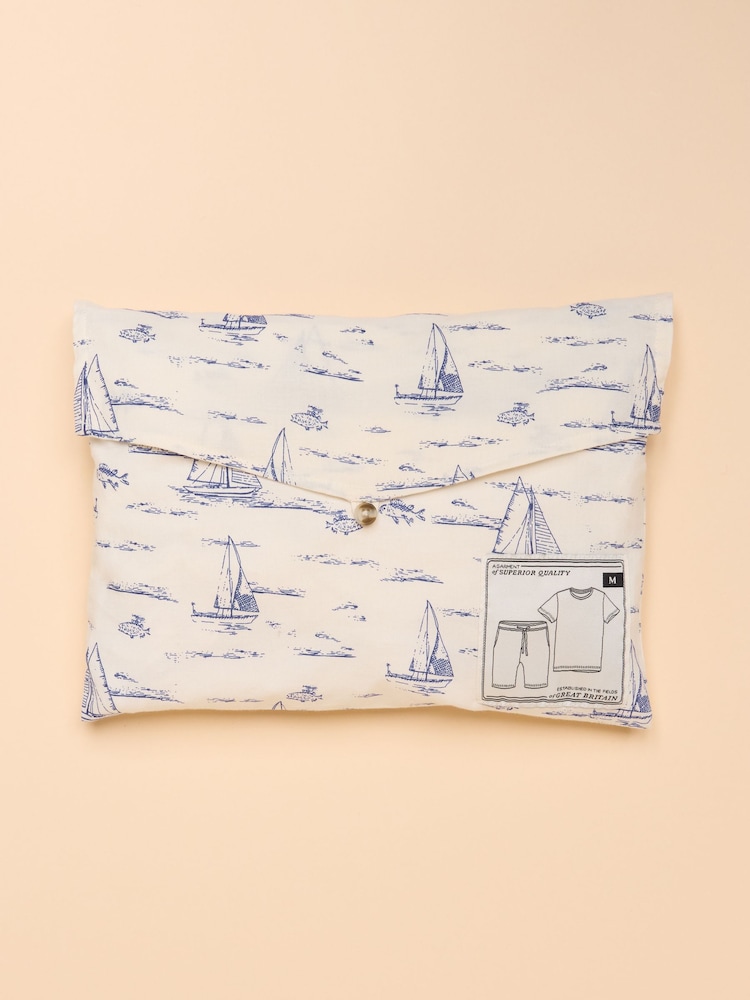 Joules Harford Blue Toile de Jouy Nightwear Set With Packable Travel Bag - Image 8 of 8