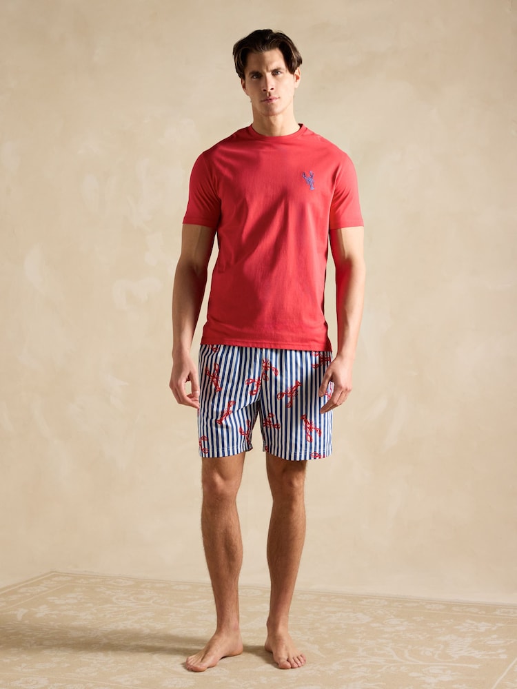 Joules Harford Red Nightwear Set With Packable Travel Bag - Image 1 of 8