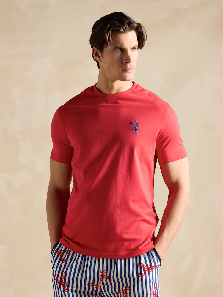 Joules Harford Red Short Sleeve Top & Pyjama Set With Packable Travel Bag - Image 5 of 8
