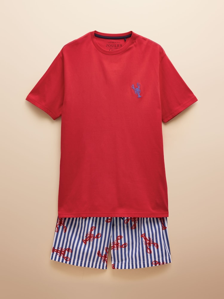 Joules Harford Red Short Sleeve Top & Pyjama Set With Packable Travel Bag - Image 7 of 8