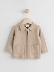 Tan Brown Baby Zip Front Knitted Shaket Cardigan (0mths-2yrs) - Image 1 of 1