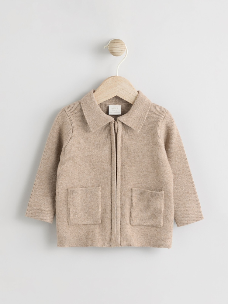 Tan Brown Baby Zip Front Knitted Shaket Cardigan (0mths-2yrs) - Image 1 of 1