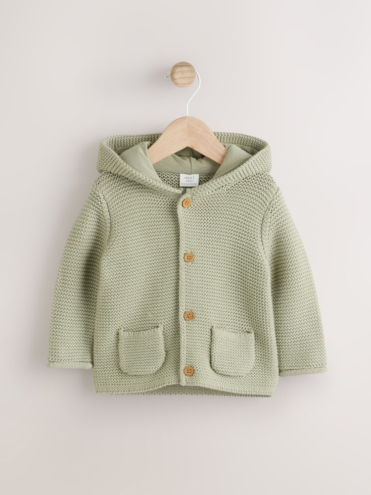 Sage Green Baby Knitted Hooded Cardigan (0mths-2yrs) - Image 1 of 5