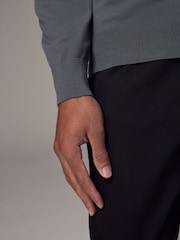 Slate Blue Slim Fit Knitted Long Sleeve Polo Shirt - Image 6 of 9