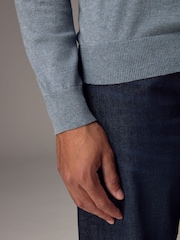 Light Blue Marl Slim Fit Knitted Long Sleeve Polo Shirt - Image 3 of 7