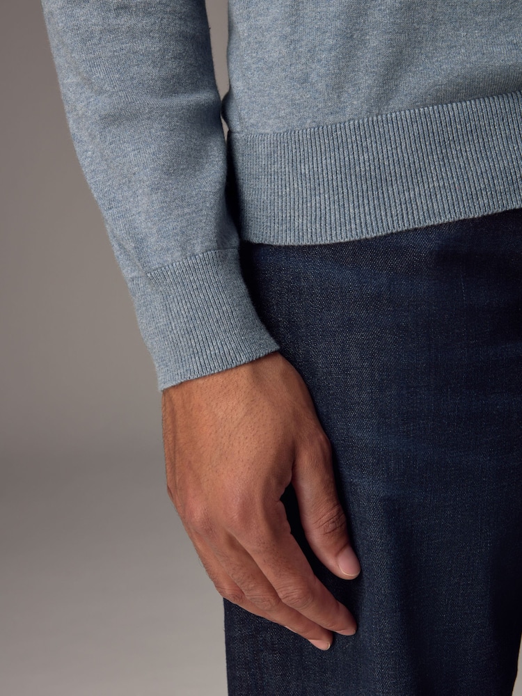 Light Blue Marl Slim Fit Knitted Long Sleeve Polo Shirt - Image 3 of 7