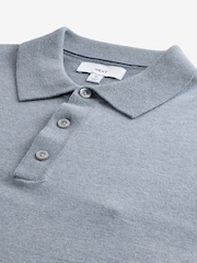 Light Blue Marl Slim Fit Knitted Long Sleeve Polo Shirt - Image 6 of 7