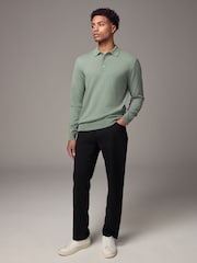 Light Green Slim Fit Knitted Long Sleeve Polo Shirt - Image 2 of 9