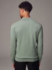 Light Green Slim Fit Knitted Long Sleeve Polo Shirt - Image 3 of 9