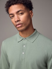 Light Green Slim Fit Knitted Long Sleeve Polo Shirt - Image 4 of 9