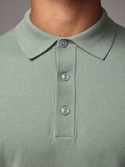 Light Green Slim Fit Knitted Long Sleeve Polo Shirt - Image 5 of 9