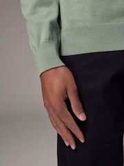 Light Green Slim Fit Knitted Long Sleeve Polo Shirt - Image 6 of 9