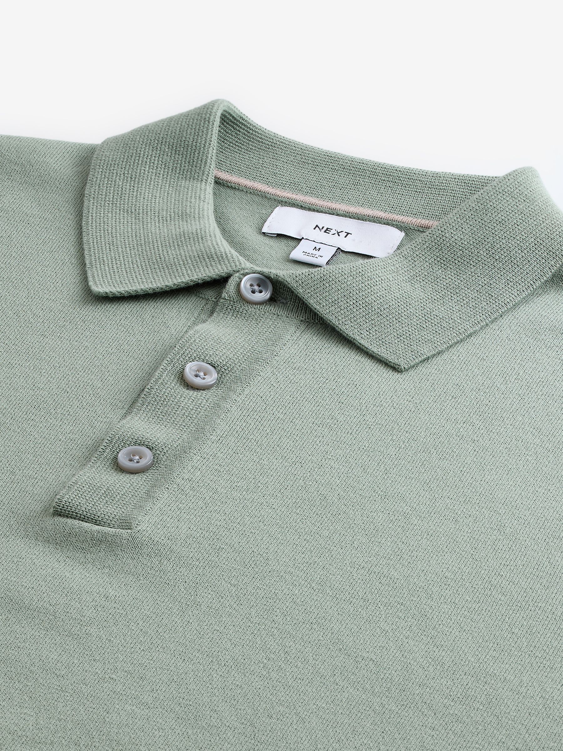 Buy Light Blue Marl Slim Fit Knitted Long Sleeve Polo Shirt