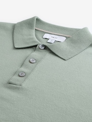 Light Green Slim Fit Knitted Long Sleeve Polo Shirt - Image 8 of 9