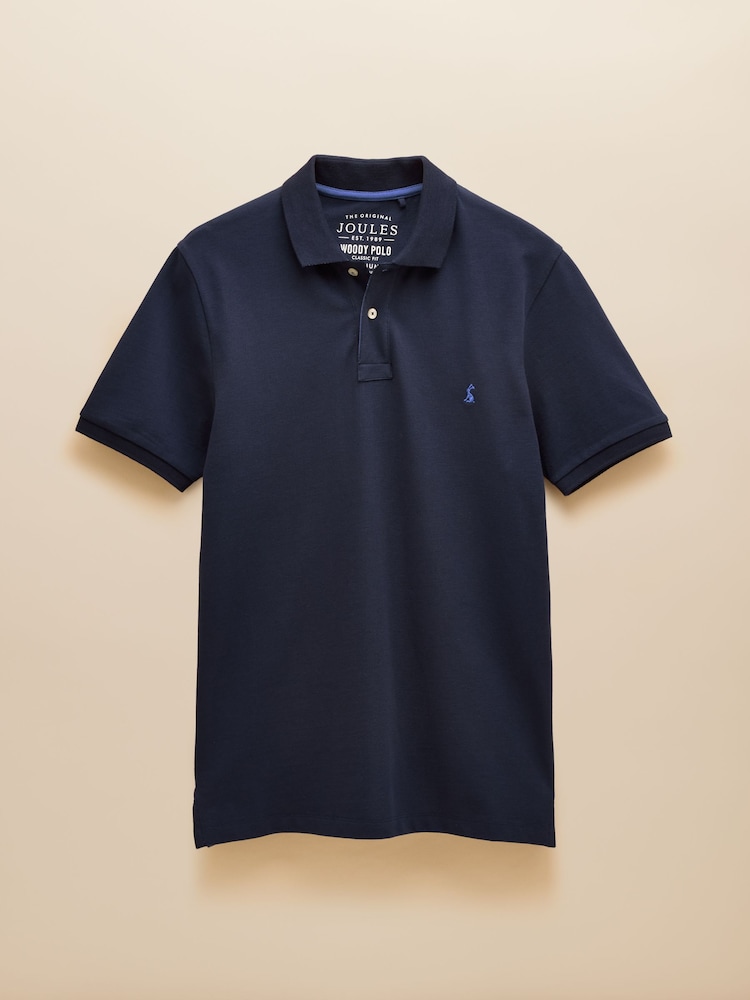 Joules Woody Navy Cotton Pique Polo Shirt - Image 8 of 8