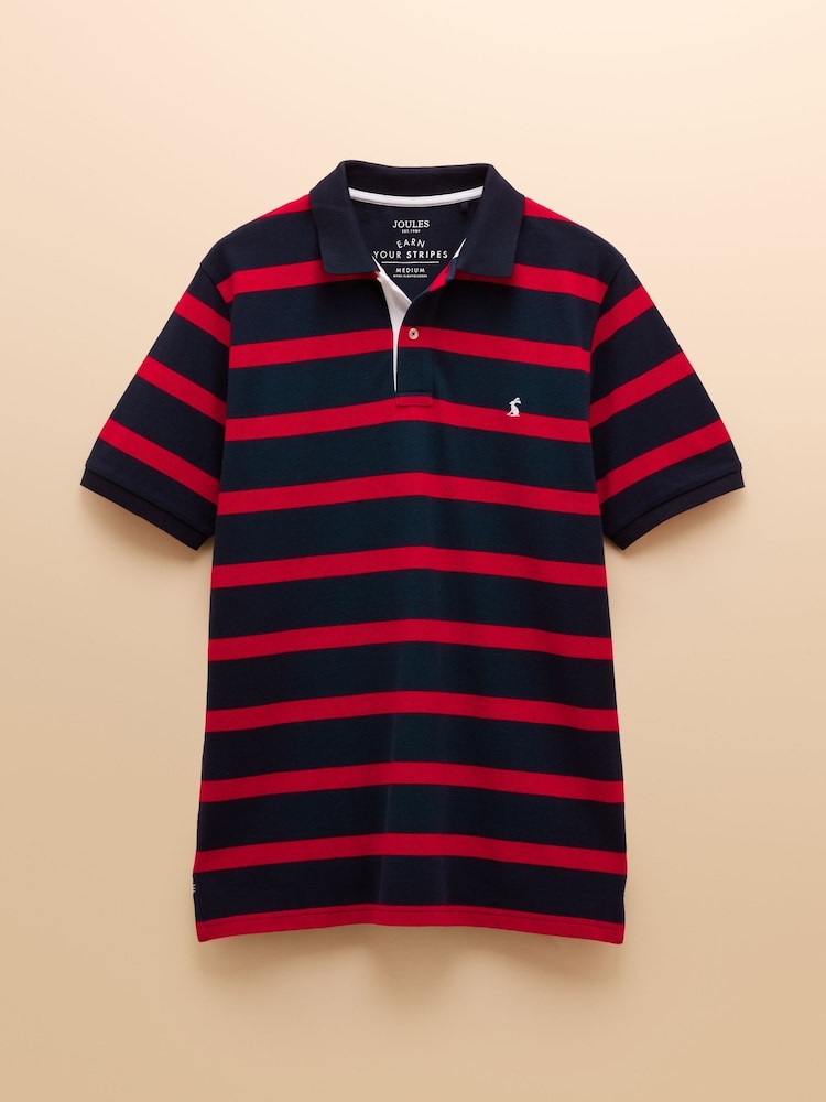 Joules Woody Red Stripe Cotton Pique Polo Shirt - Image 9 of 9