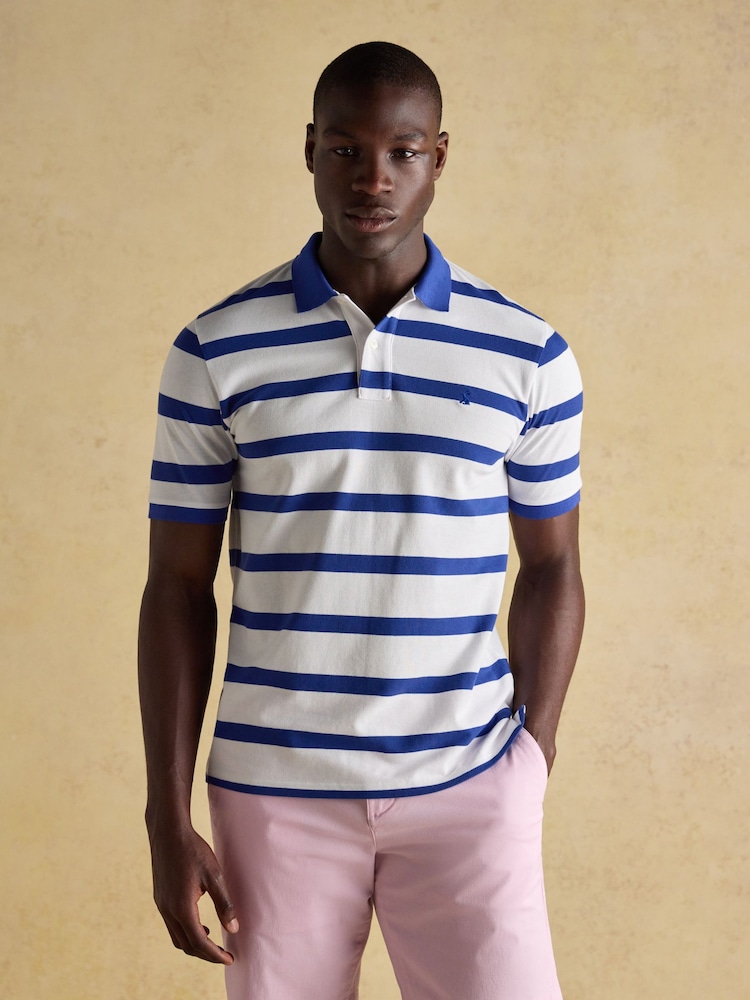 Joules Woody Blue/White Stripe Cotton Pique Polo Shirt - Image 1 of 7