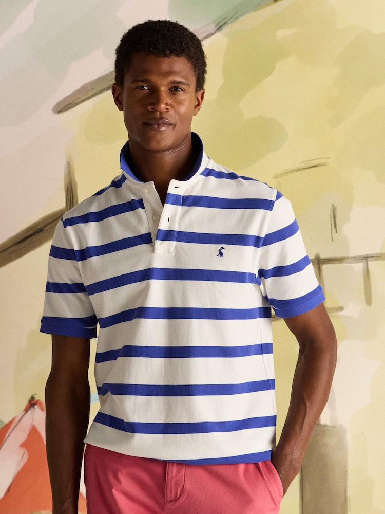 Joules Woody Blue/White Stripe Cotton Pique Polo Shirt - Image 1 of 10 Joules Woody Blue/White Stripe Cotton Pique Polo Shirt - Image 1 of 10