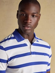 Joules Woody Blue/White Stripe Cotton Pique Polo Shirt - Image 4 of 7