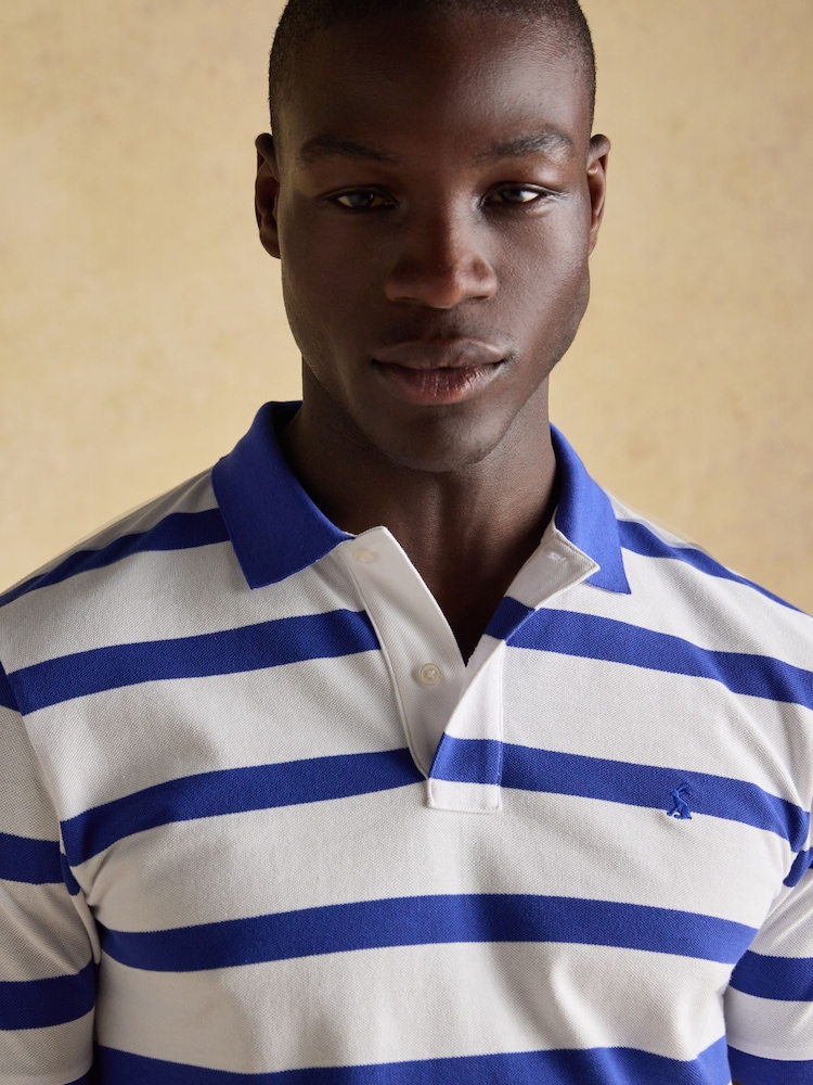 Joules Woody Blue/White Stripe Cotton Pique Polo Shirt - Image 7 of 7