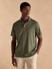 Joules Emmett Khaki Green Jersey Laundered Soft Touch Polo Shirt - Image 1 of 7