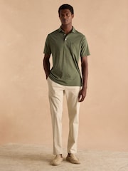 Joules Emmett Khaki Green Jersey Laundered Soft Touch Polo Shirt - Image 5 of 7
