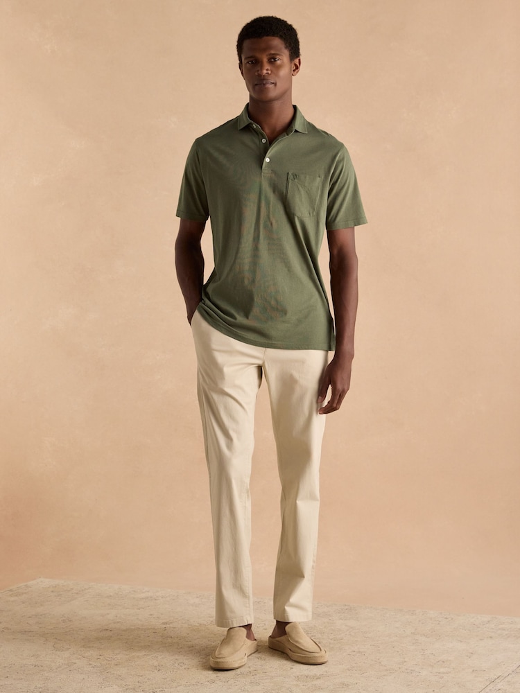 Vert kaki - Polo Joules Emmett en coton doux à manches courtes avec poche - Image 5 of 7