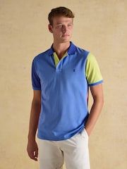 Joules Woody Blue Colourblock Cotton Pique Polo Shirt - Image 1 of 8