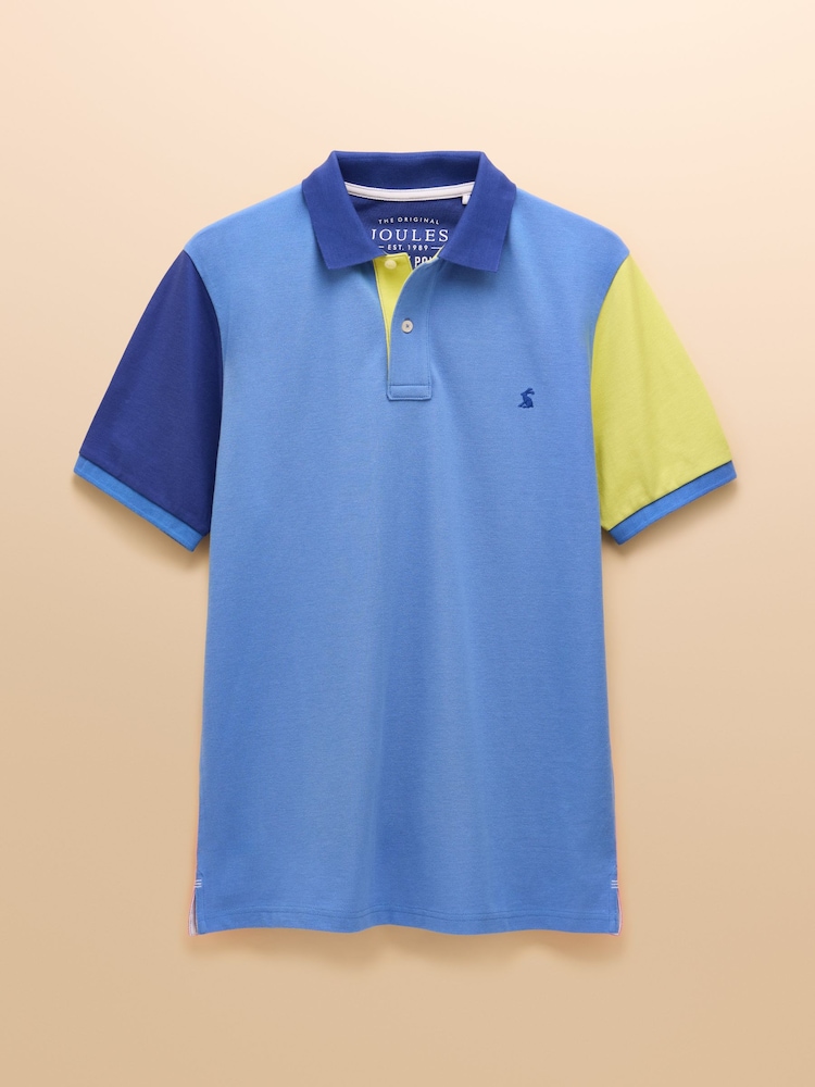 Joules Woody Blue Colourblock Cotton Pique Polo Shirt - Image 8 of 8