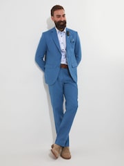 Joe Browns Blue Regular Fit Straight Leg 100% Linen Suit Trousers - Image 4 of 5