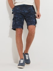 Joe Browns Blue Multi Pocket Knee Length Belted Relaxed Fit Camo Cargo Shorts - Image 1 of 5