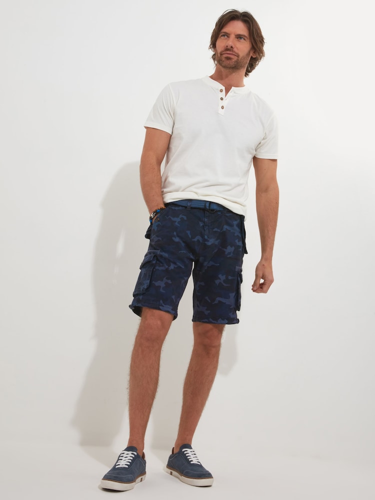Joe Browns Blue Multi Pocket Knee Length Belted Relaxed Fit Camo Cargo Shorts - Image 2 of 5